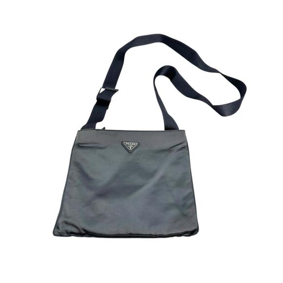 PRADA Shoulder Bag Pochette Triangle Logo Silk Satin Light Gray - Picture 1 of 10